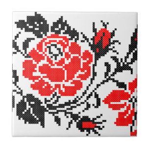 Carreau Red & Black Rose cross-stitch Russian Pattern
