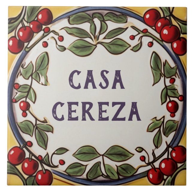 Carreau Red Cherries Custom House Nom Plaque Plaque Signal (Devant)