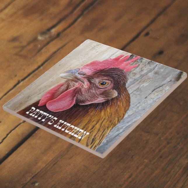 Carreau Red Chicken Hen Photo Personalized (In Situ)