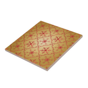 Carreau Red Christmas Stars on Gold