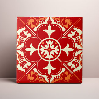Carreau Red Cream and Orange Azulejo Mandala