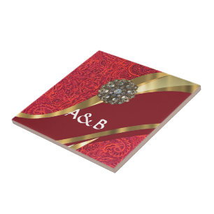 Carreau Red damask & gold swirl
