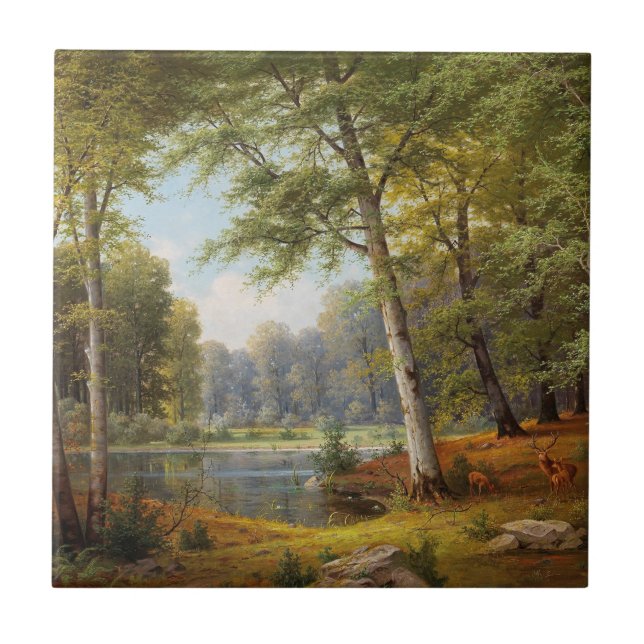 Carreau Red Deer par l'étang de la forêt (Devant)