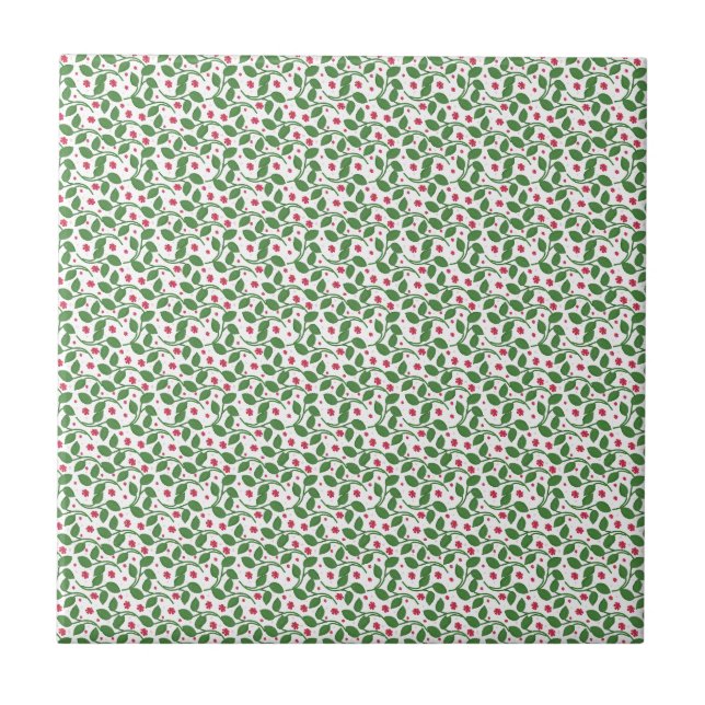 Carreau Red Floral Leaf Pattern, Dark Botanical Seamless  (Devant)