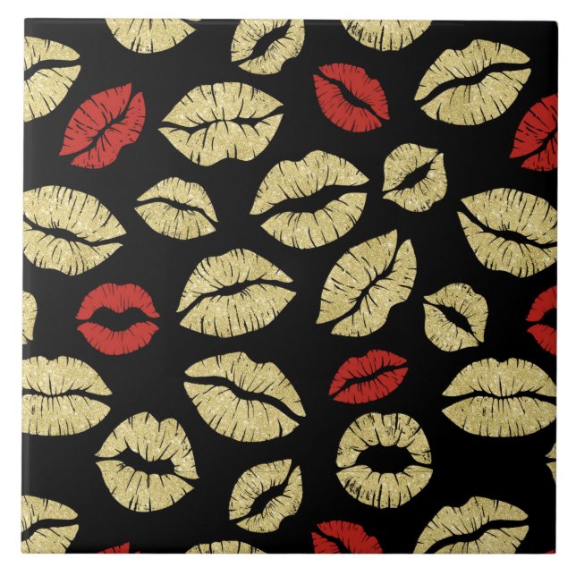 Carreau Red Gold Black Lips Kiss (Devant)