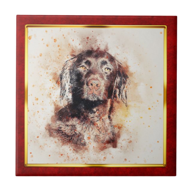 Carreau Red & Gold Framed Abstract Dog Print (Devant)