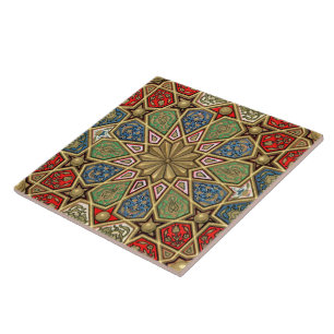 Carreau Red Green Blue Faux Gold Motif d'art arabe