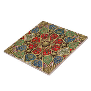 Carreau Red Green Blue Faux Gold Motif d'art arabe