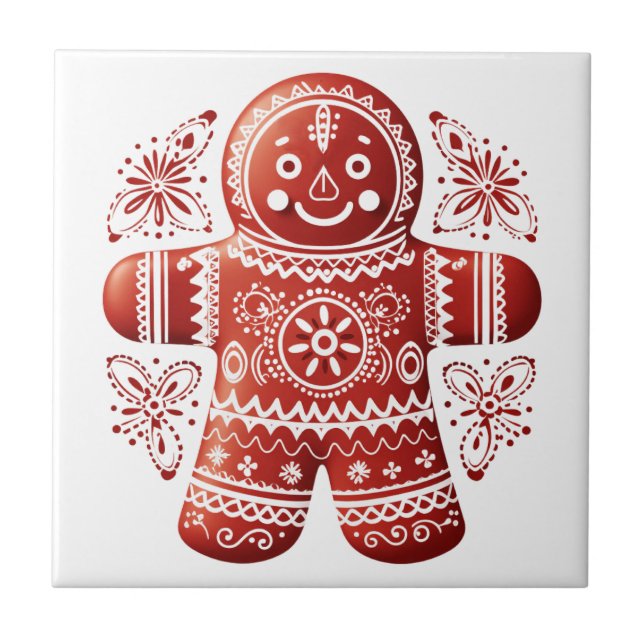 Carreau Red Holiday Gingerbread Man Scandinavian Folk Art (Devant)