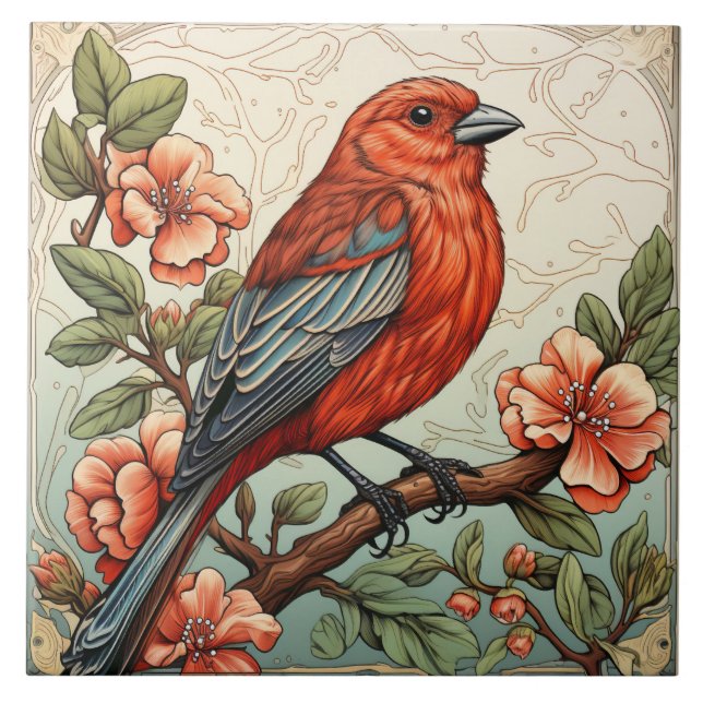Carreau Red House Finch, Art nouveau (Devant)