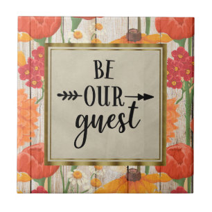 Carreau Red Orange Floral Rustic Wood Soyez Notre Invité