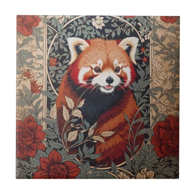 Carreau Red Panda Elegant William Morris Inspiré Floral (Devant)