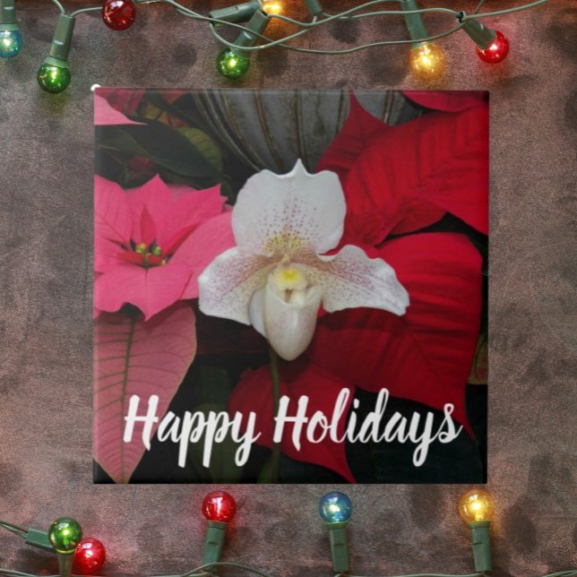 Carreau Red Poinsettias et Lady Slipper Orchid Holiday (In Situ Holiday)