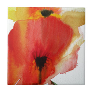 Carreau Red Poppies aquarelle art floral moderne