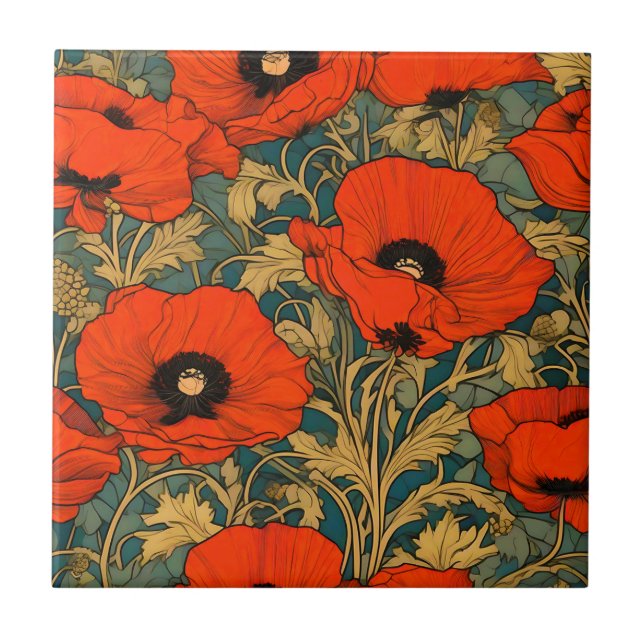 Carreau Red Poppies Art Nouveau Motif (Devant)