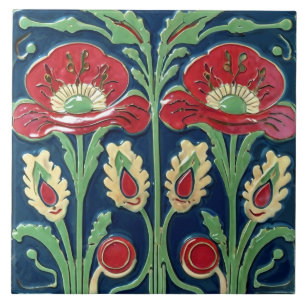 Carreau Red Poppies Pavot Fleur européenne Folk Art