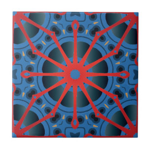 Carreau Red Scarlet et Blue Indigo Motif ethnique Boho