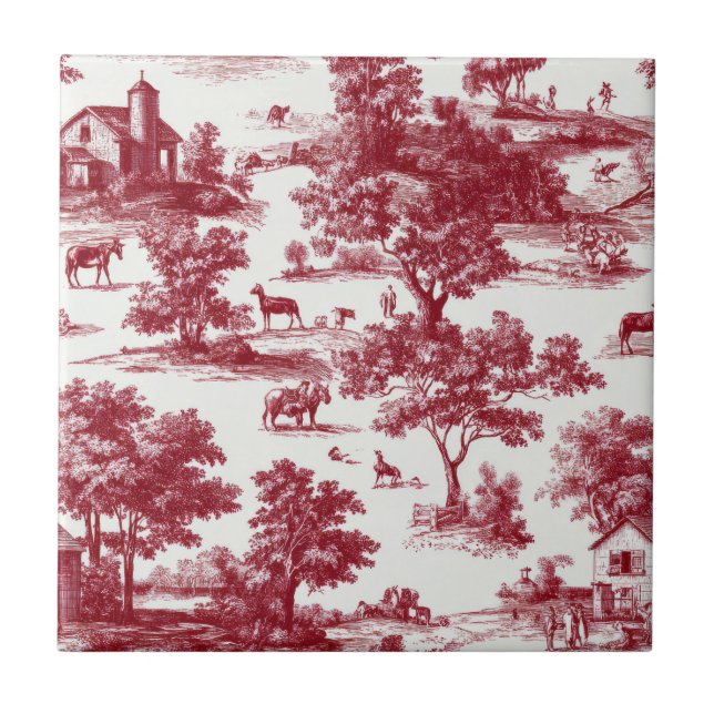 Carreau Red Toile Countryside Scene (6) (Devant)