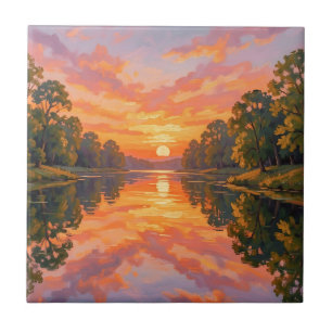Carreau Reflet de rivière au coucher de soleil vibrant