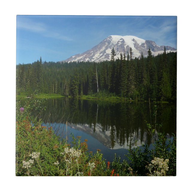 Carreau Reflet du lac du mont Rainier avec des fleurs sauv (Devant)
