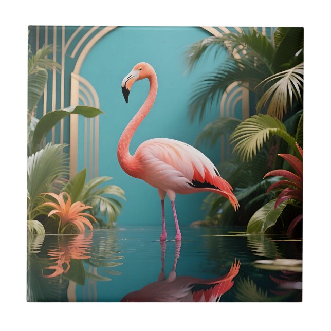 Carreau Reflet Tropical Flamant Rose (Devant)
