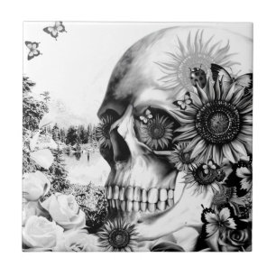 Carreau Réflexion. Crâne floral de paysage