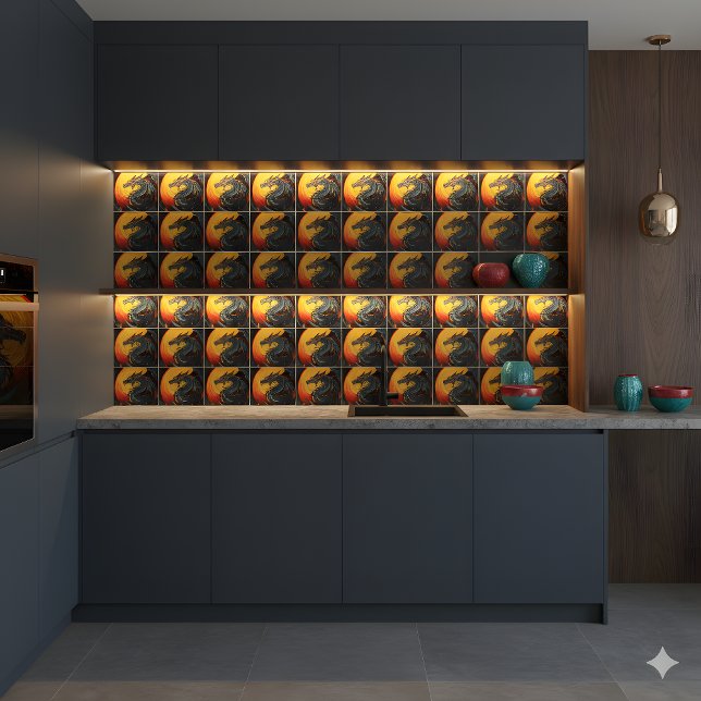 Carreau Regal Dragon sous la Pleine lune Carrelage en céra (Créateur téléchargé)