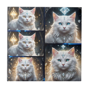 Carreau Regal Perse Blanc Fluffy Cat Photo Collage,