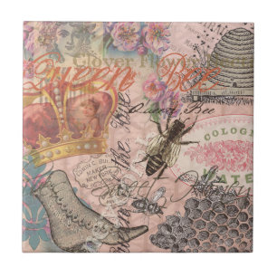 Carreau Reine Abeille Vintage Beau Collage