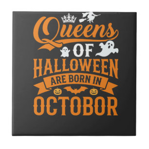 Carreau Reines d'Halloween nées en octobre Typographie Vin