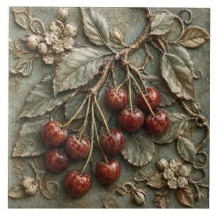 Carreau Relief Faux Botanique Branche de Cerisier Antique