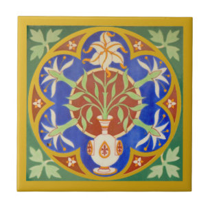 Carreau Renaissance gothique colorée TIle Lilies Fleur des
