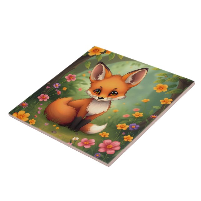 Carreau Renard brun mignon dans la forêt (Côté)