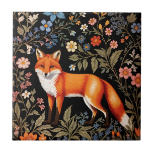 Carreau Renard Élégant Fleur Floral Noir