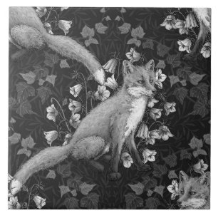 Carreau Renard, fleur et lierre, monochrome, mur argenté