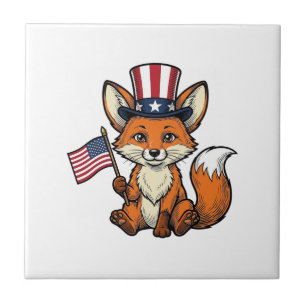 Carreau Renard Patriotique Vintage Gravure Chemise Design_