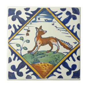 Carreau Renard Repro Delft inhabituel avec oiseaux Volant 