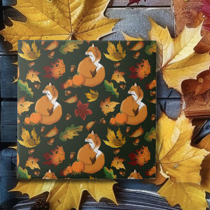 Carreau Renard roux Feuilles d'automne Glands Motif vert