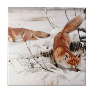 Carreau Renards roux dans la neige d'hiver (par Wilhelm Ku