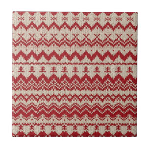 Carreau Renne nordique en tricot rouge et crème