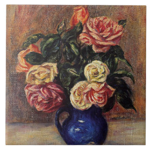 Carreau Renoir - Roses dans un vase bleu
