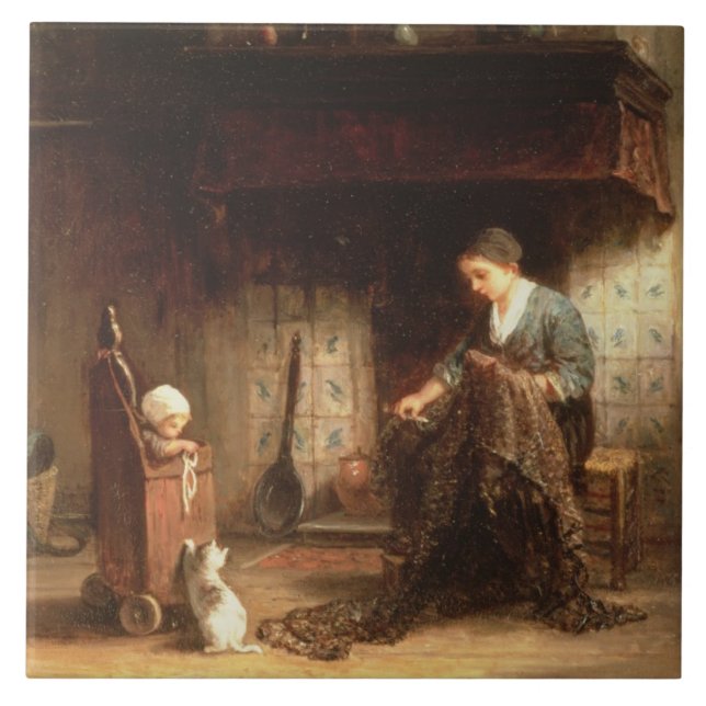 Carreau Réparant les filets (huile sur le panneau) (Devant)