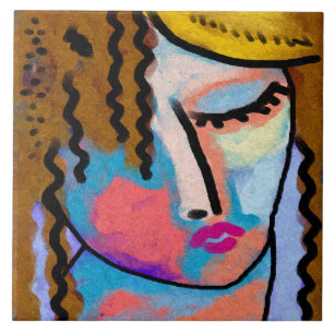 Carreau Repose du portrait numérique Abstrait d'une femme