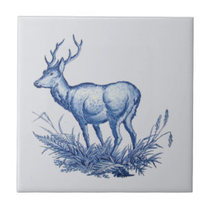 Carreau Repro 1876 Wedgwood Buck Deer avec Antlers Tile Bl