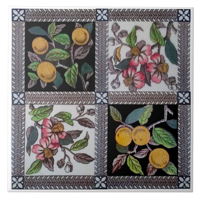 Carreau Repro 1880 Colorful Blossoms & Fruit Transware (Devant)