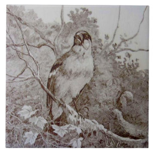 Carreau Repro 1886 Minton Sepia Transware Bird Art TIle