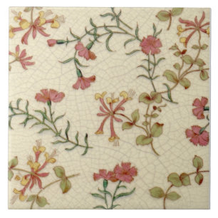 Carreau Repro Antique Minton Honeysuckle & Pink sur l'ivoi