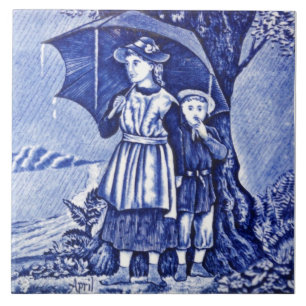 Carreau Repro Antique Wedgwood Blue Calendar Series Avril