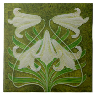 Carreau Repro Art Nouveau Lily de Pâques sur vert pâté