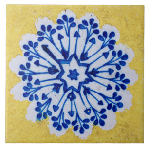 Carreau Repro Azulejos Portugais Floral Jaune Bleu Blanc